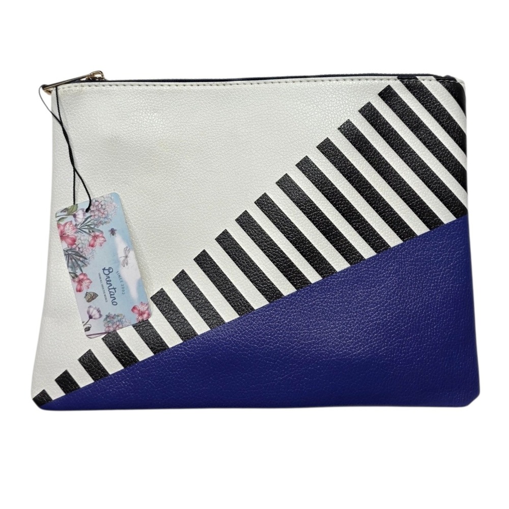 Brentano Clutch Bag Women Small Blue White Striped Faux Leather CJ11265